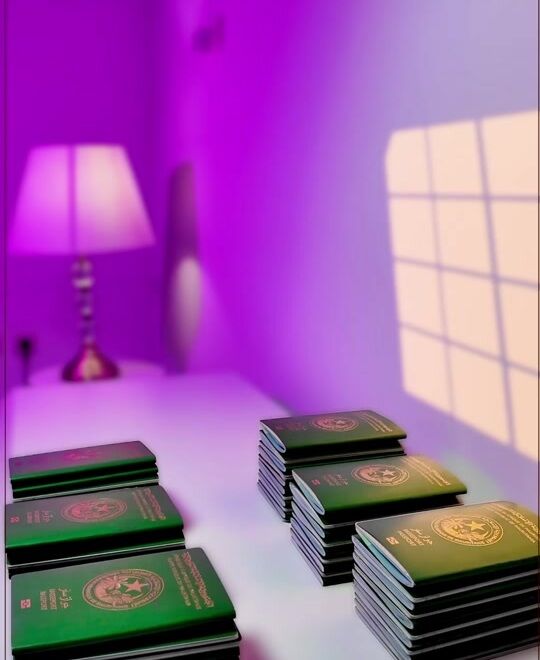 أكوام من جوازات السفر على مكتب الوكالة